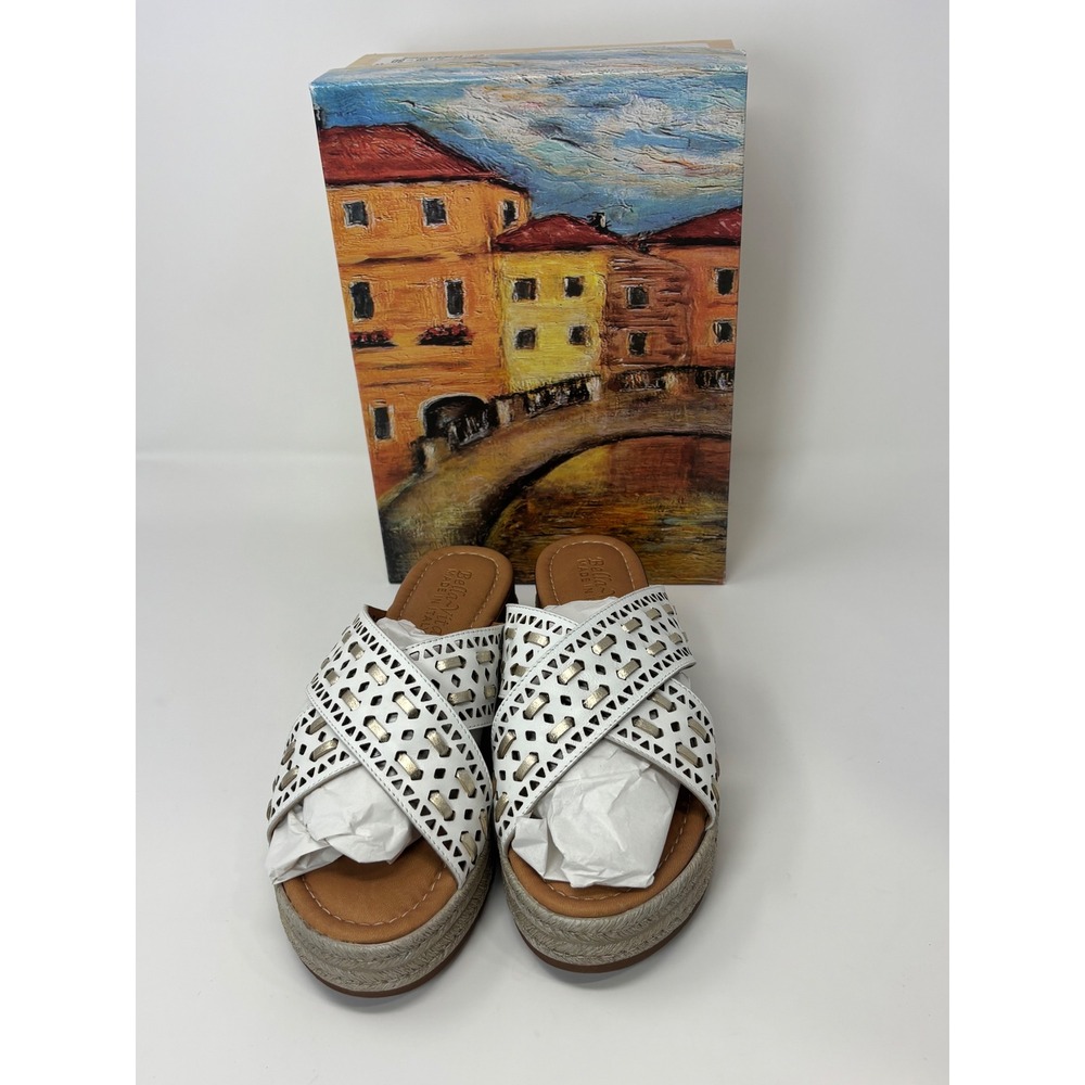Bella Vita Made In Italy crisscross Leather Espadrille Wedge Sandals 9W NIB